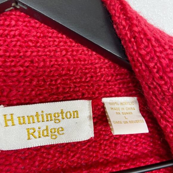 Vintage Oversized Cardigan Sweater Fringe Collar Red Western Women's Size Large - Picture 3 of 8